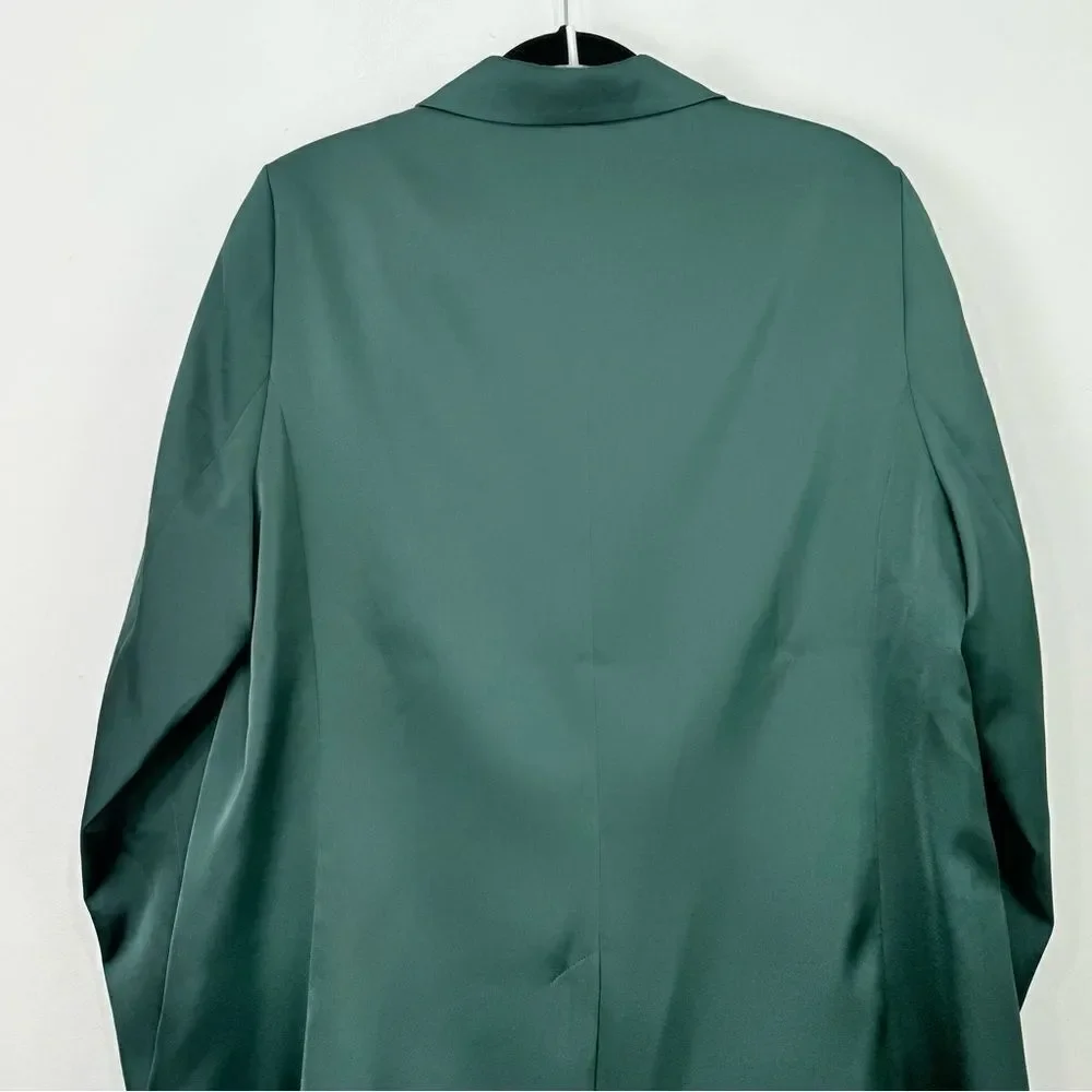 Ella Dark Green Satiny Single Button Career Holiday Casual Blazer